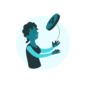 infographic depicting a person flipping a coin